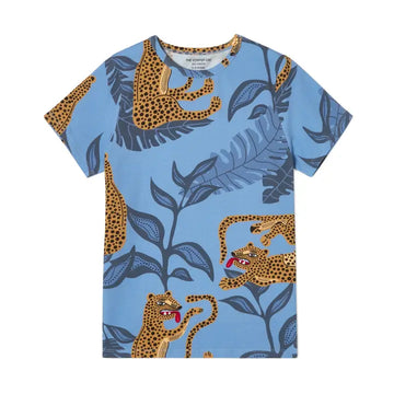 Barns lekfulla t-shirt med leopard- och djungelbladmönster